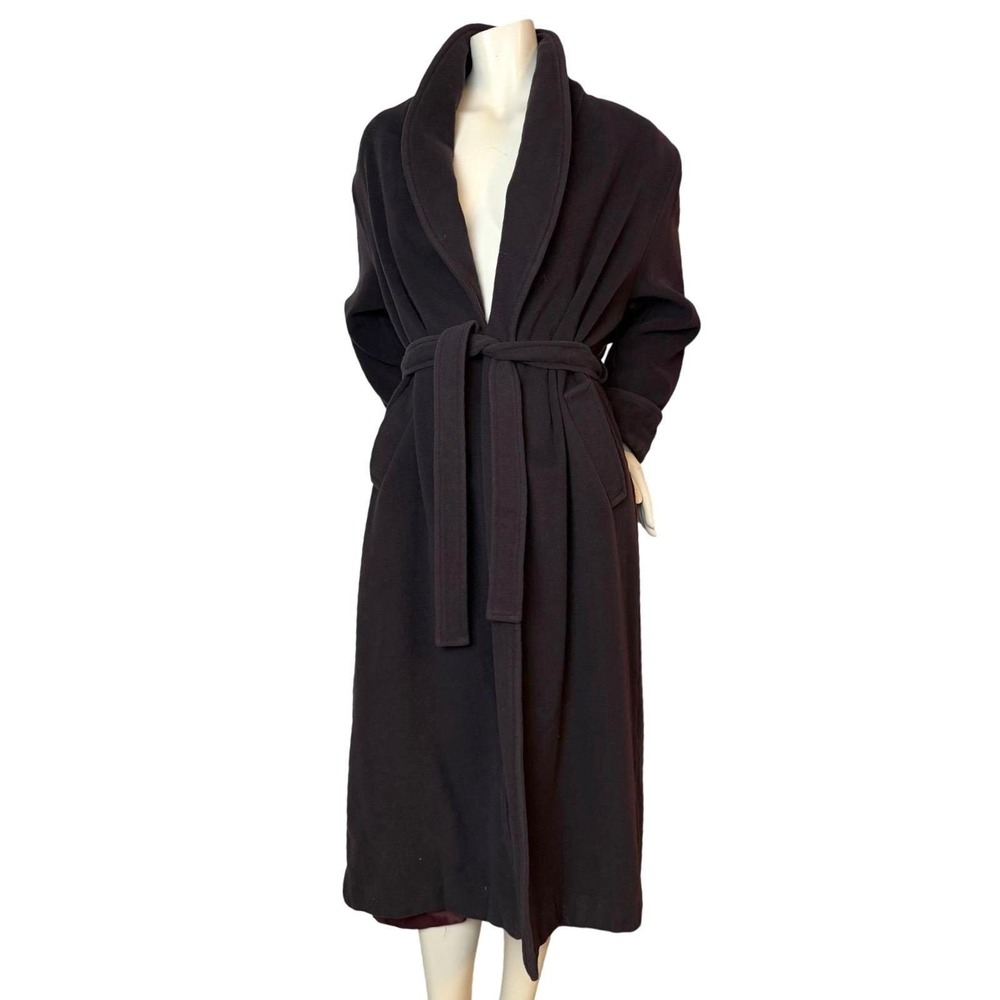 Vintage Virani Wool Cashmere Wrap Coat Shawl Collar Black Luxury Old Money M
